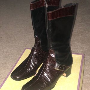 Brighton Black and Brown Croc Mid Calf Boot